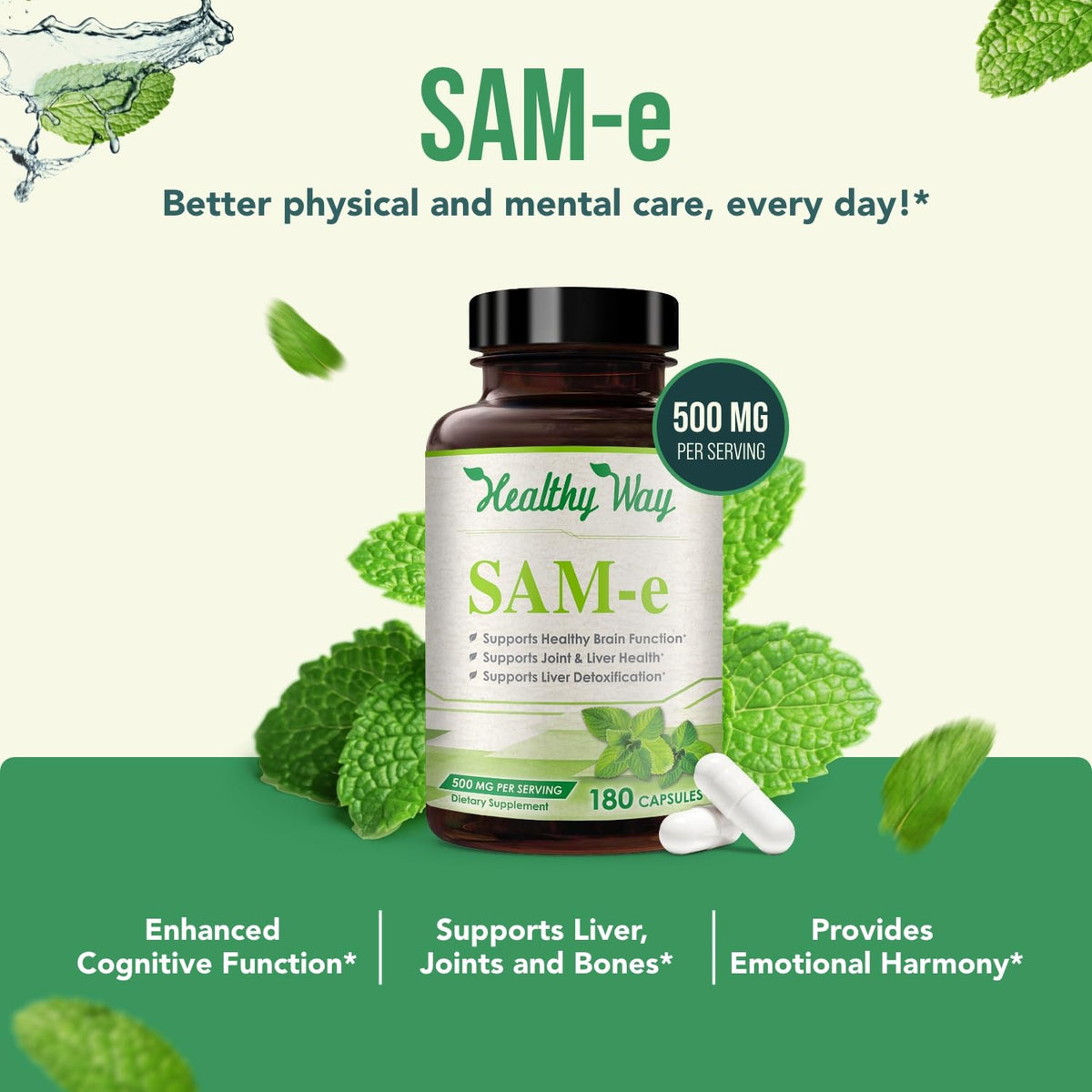 HealthyWayRx Complément Alimentaire SAM-e 500mg capsules individuelles