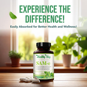 HealthyWayRx SAM-e 400mg capsule on a wooden table