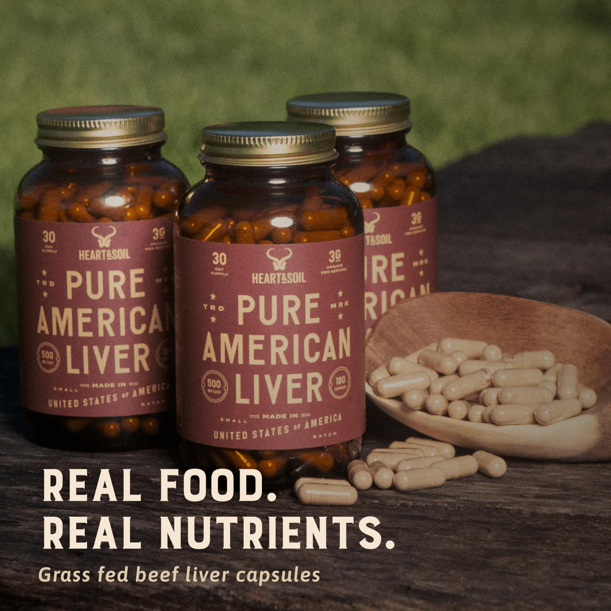 HEART & SOIL Complément Alimentaire Foie de Boeuf Américain 3000mg - Capsules ouvertes