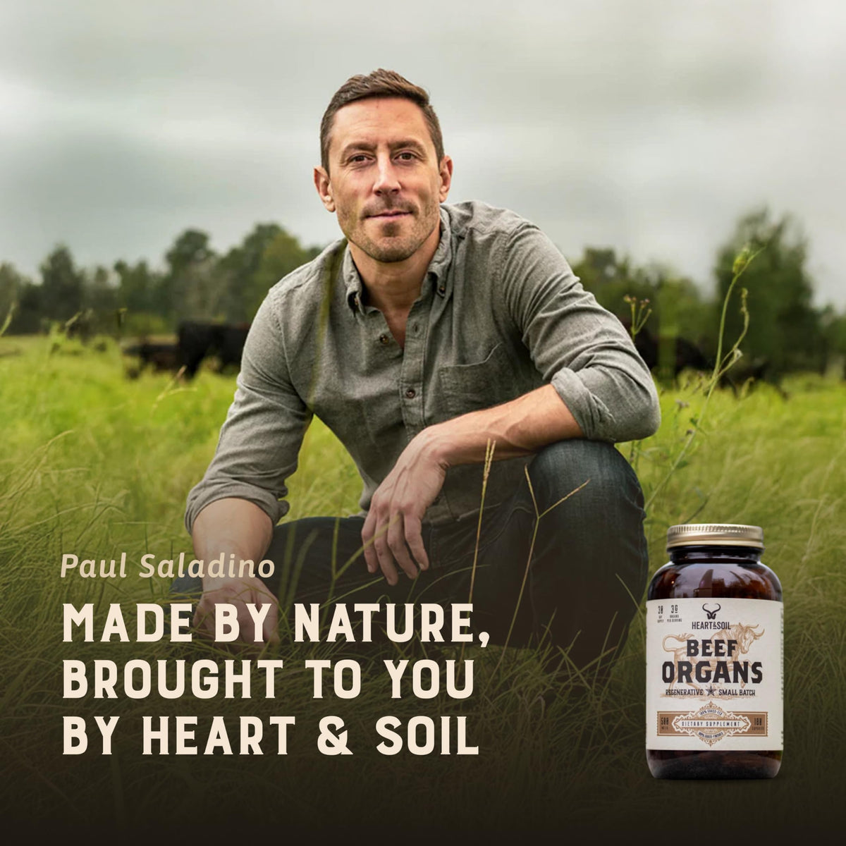 HEART & SOIL Complément Alimentaire Organes de Bœuf 180 Capsules avec étiquette