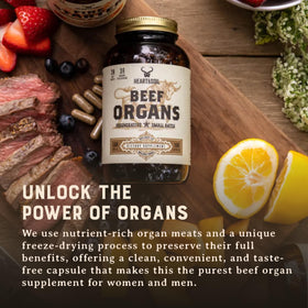 HEART & SOIL Complément Alimentaire Organes de Bœuf 180 Capsules ouvertes