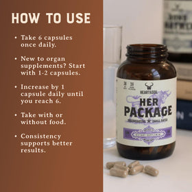 HEART & SOIL Her Package complément alimentaire 180 capsules sur une table