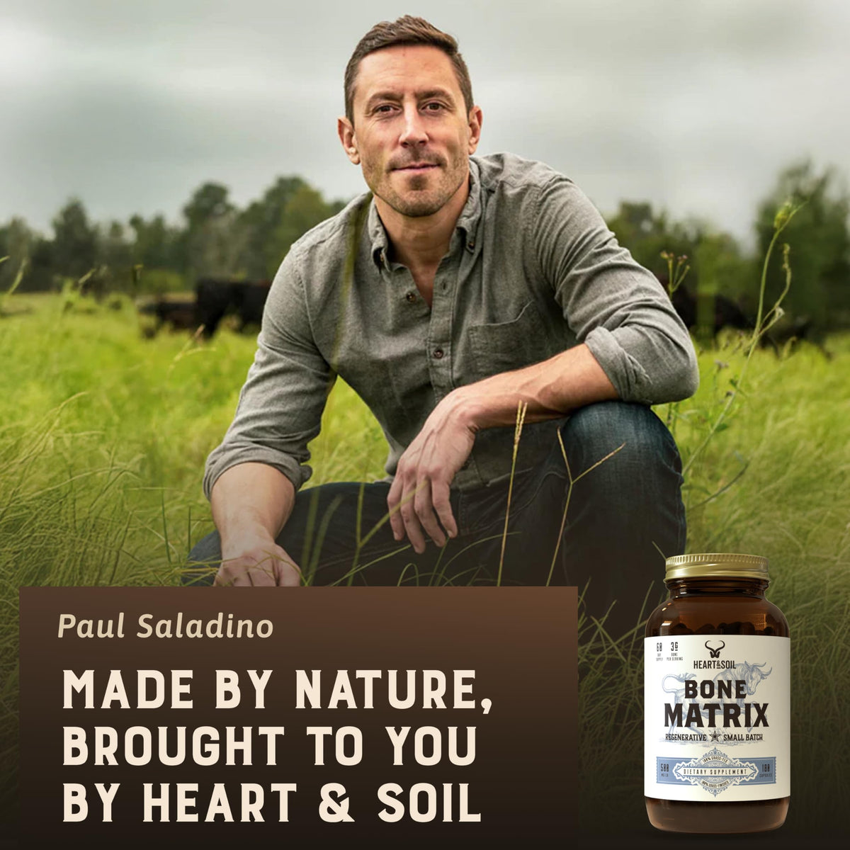 HEART & SOIL Matrice Osseuse Alimentaire 180 Capsules sur fond blanc