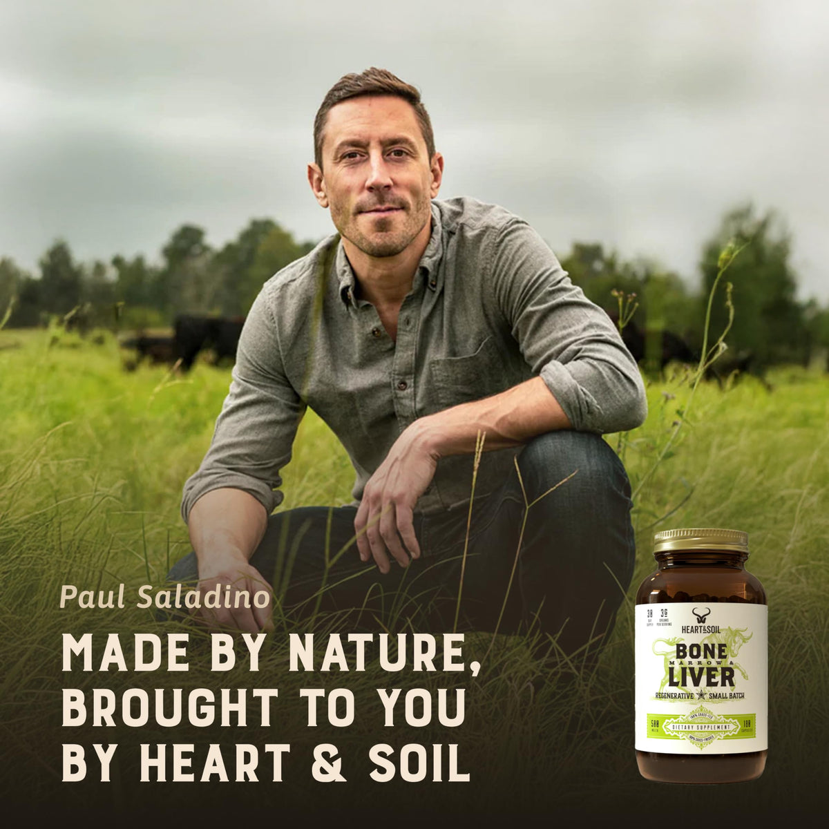 HEART & SOIL Moelle Osseuse et Foie de Boeuf - Capsules dans un verre