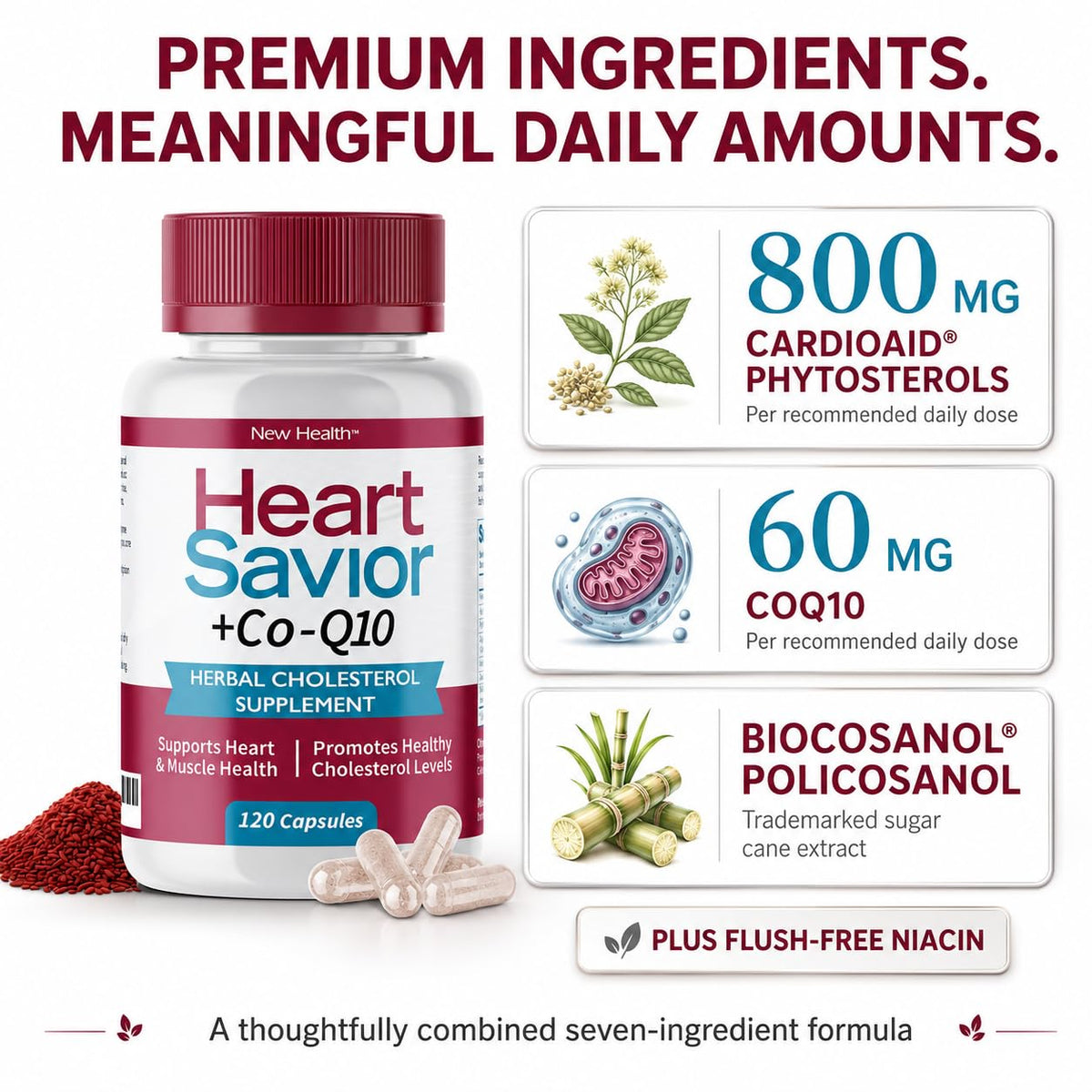 HeartSavior Complément Alimentaire, capsules sur une surface blanche