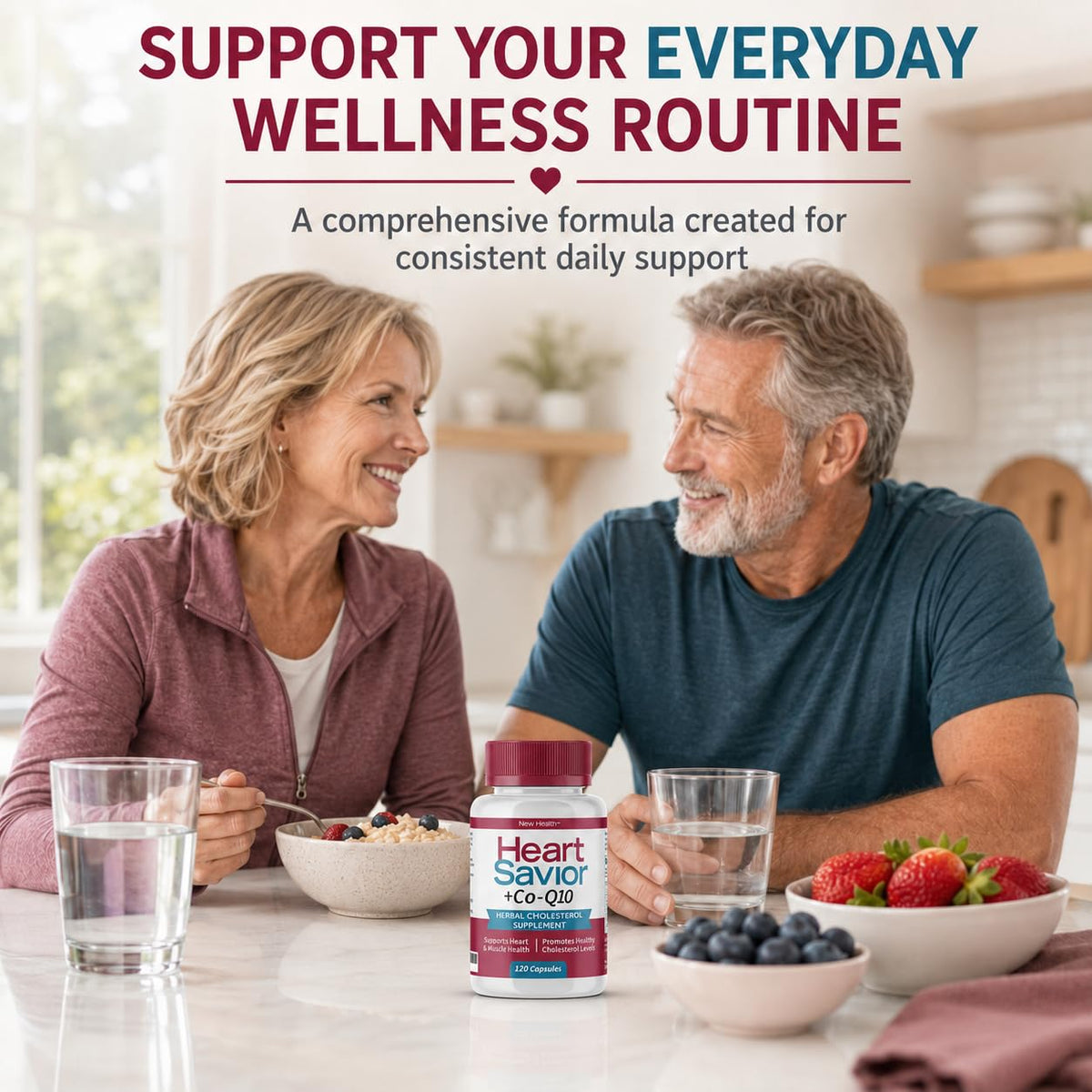 HeartSavior Complément Alimentaire, mise en scène avec des fruits et légumes