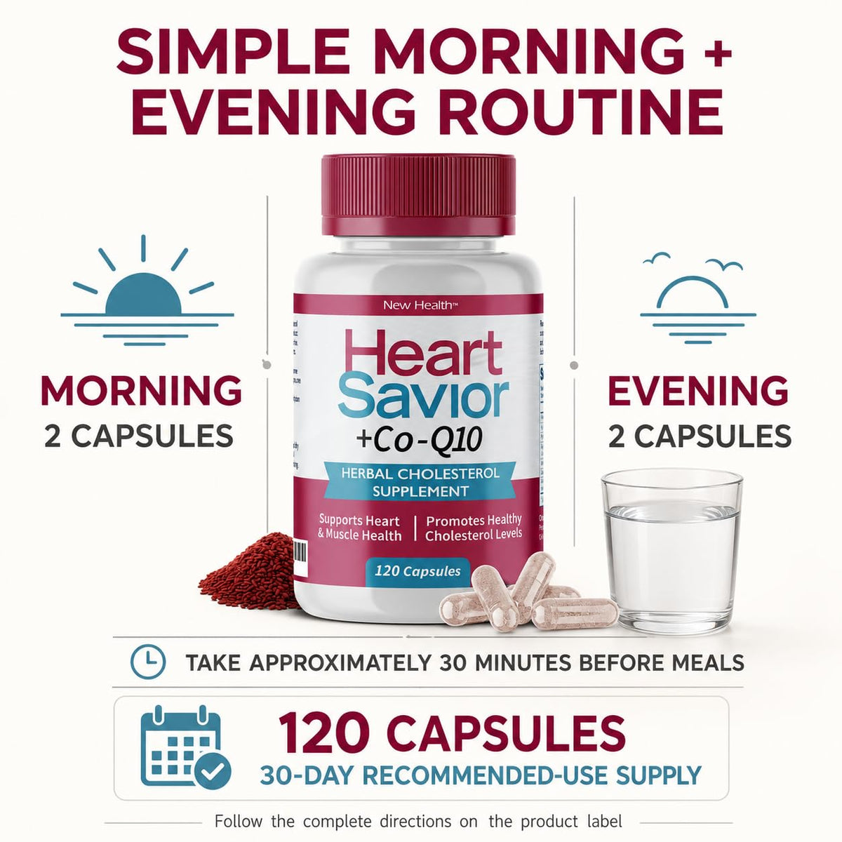 HeartSavior Complément Alimentaire, vue arrière de la bouteille avec informations nutritionnelles