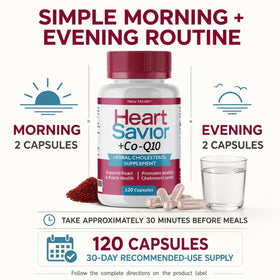 HeartSavior Complément Alimentaire, vue arrière de la bouteille avec informations nutritionnelles