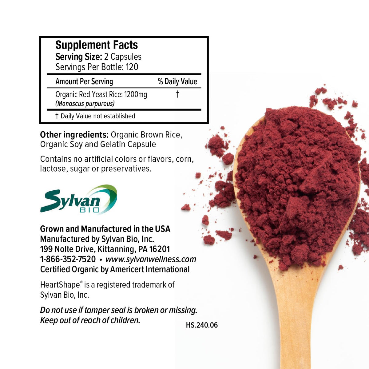 HeartShape Riz de Levure Rouge 240 comprimés avec étiquette visible