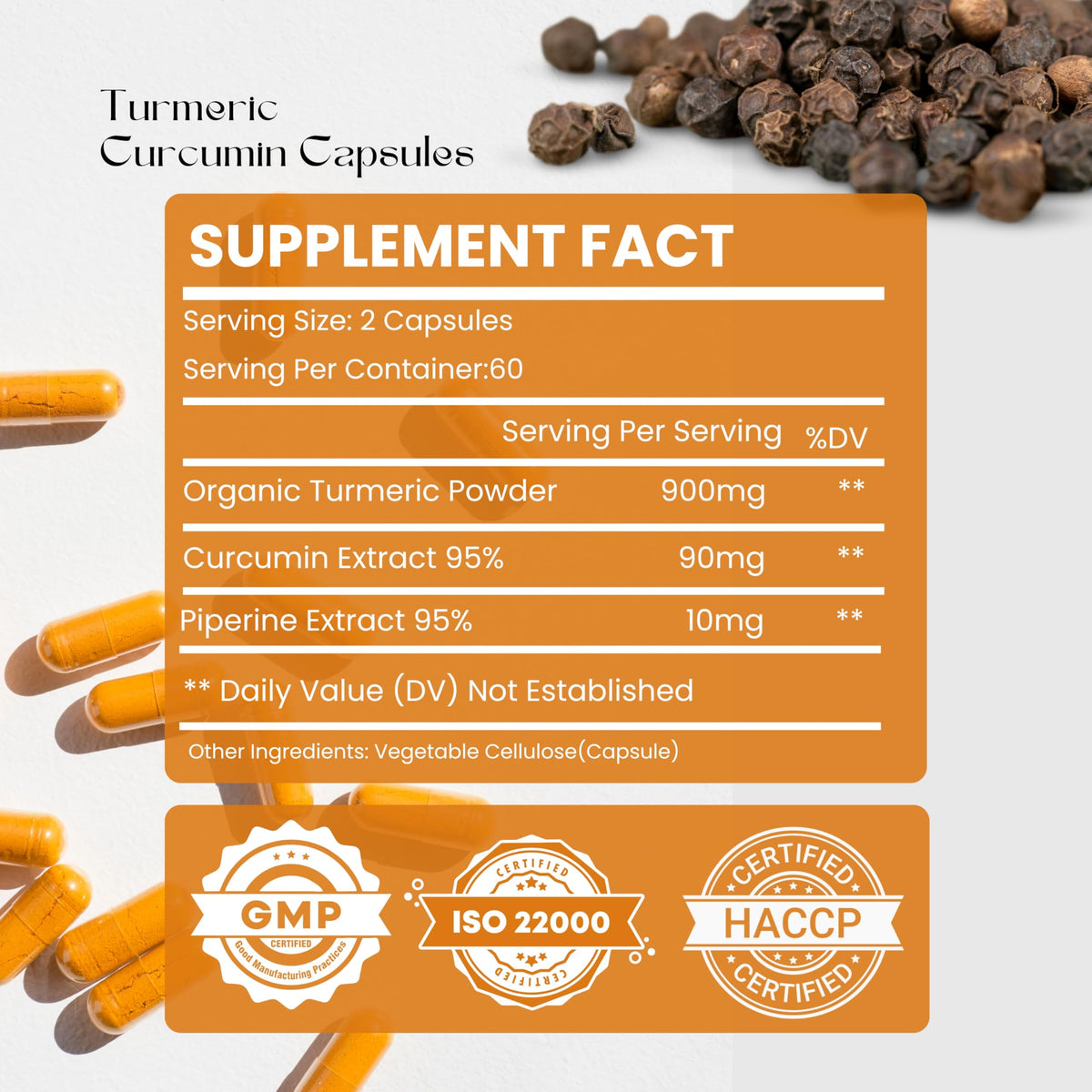 Hebhac Herbs boîte de capsules de curcuma curcumin bio vue de face