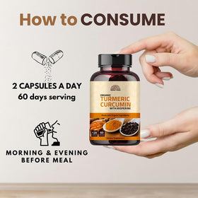 Hebhac Herbs capsules de curcuma curcumin à côté d'un verre d'eau