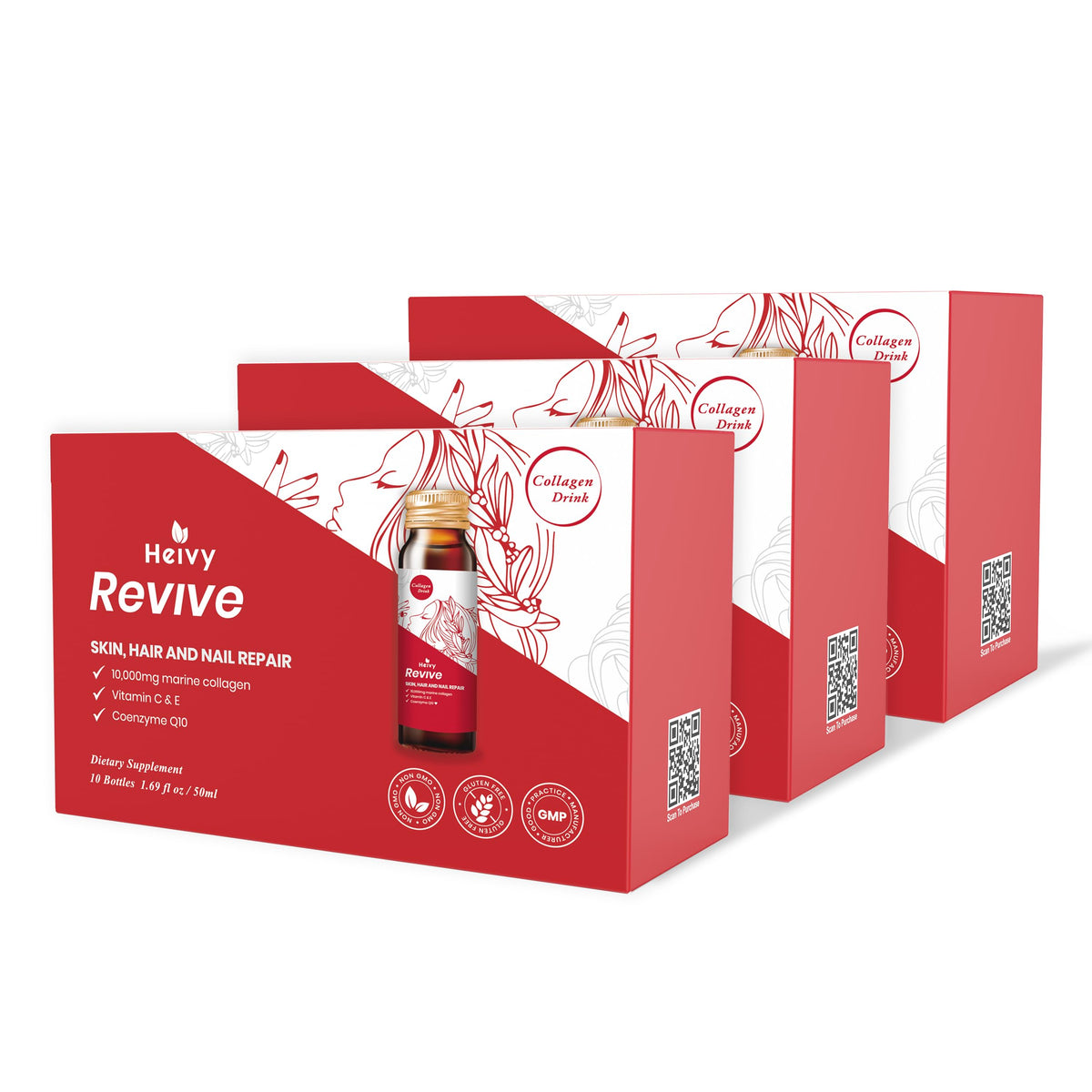 Heivy boisson de collagène liquide, 30 bouteilles en pack