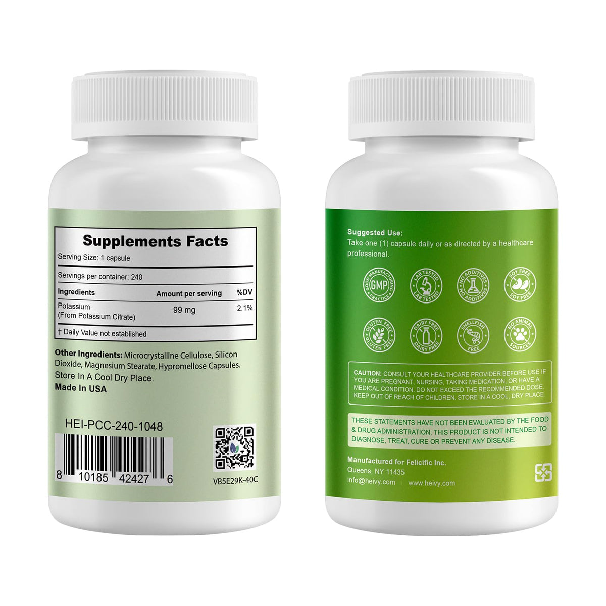 Heivy Citrate de Potassium 240 capsules avec étiquette