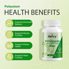 Heivy Citrate de Potassium capsules ouvertes sur une table