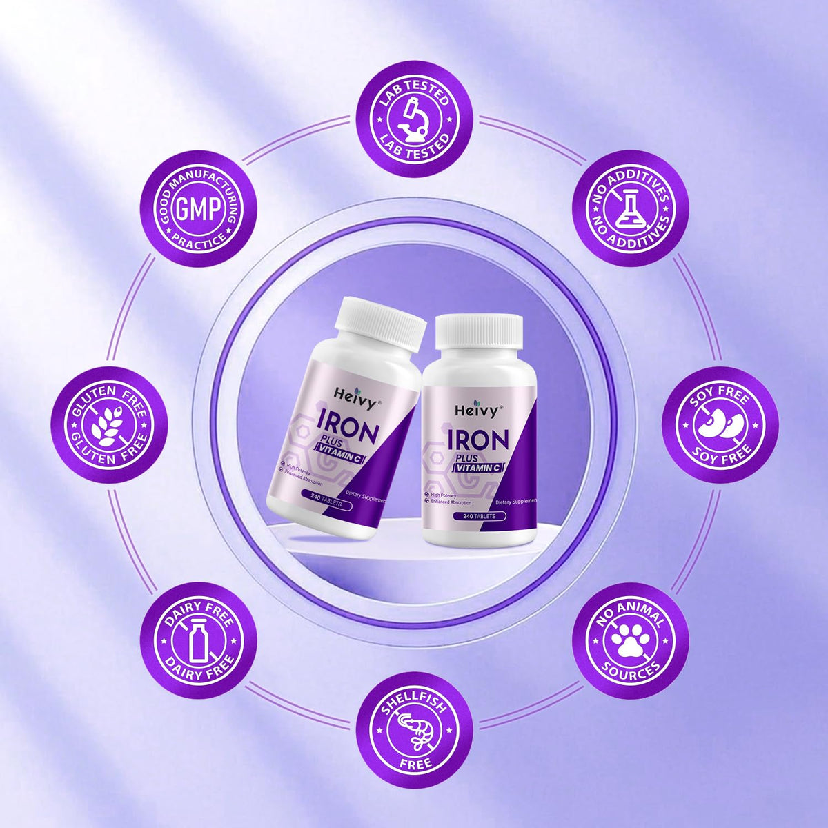 Heivy Fer 325mg avec Vitamine C - Comprimés sur une cuillère