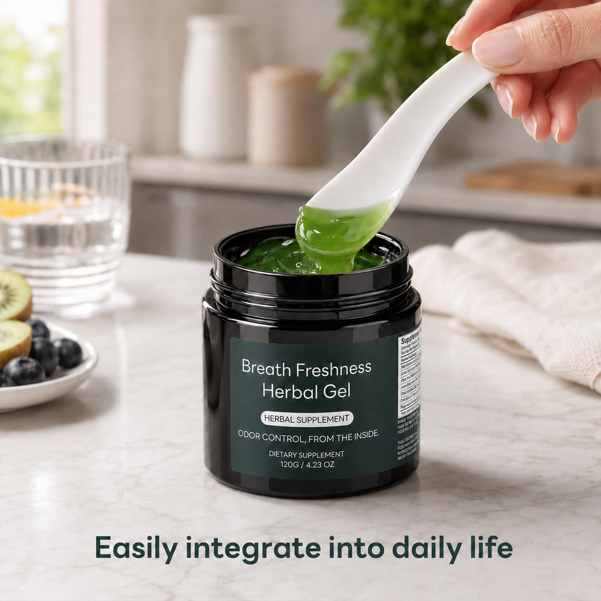 Hekeauo Gel Anti-Mauvaise Haleine 150g sur une table