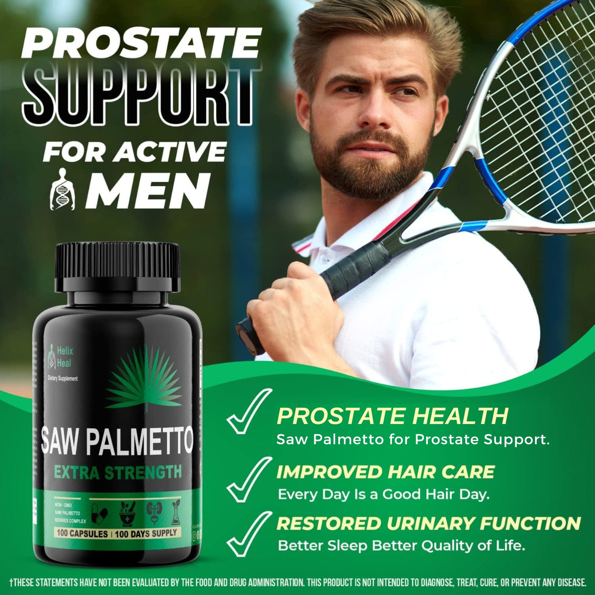 Helix Heal Saw Palmetto pour Hommes avec un verre d'eau