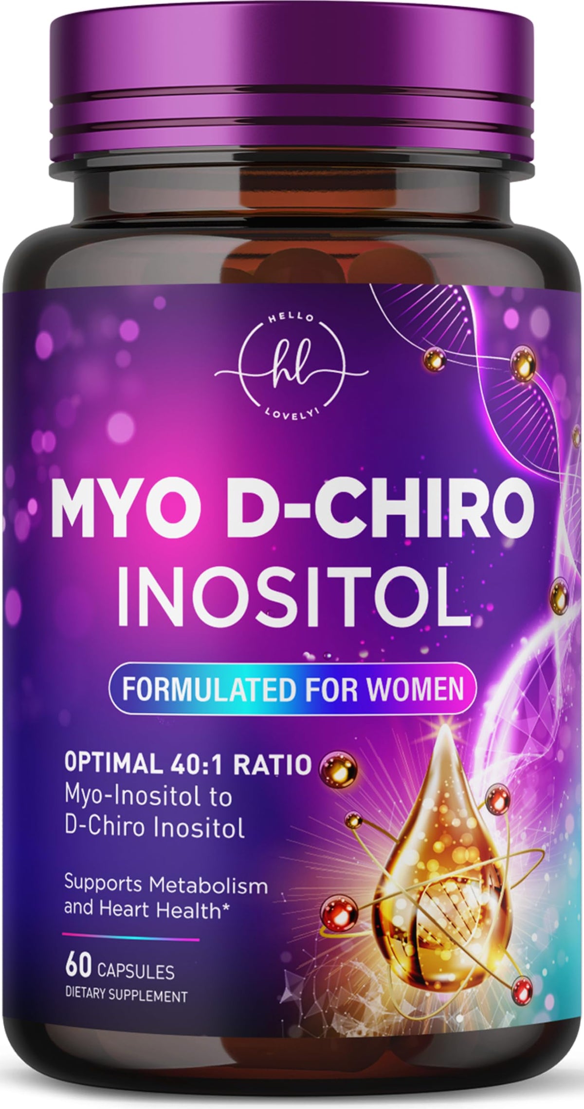 Hello Lovely! Complément Alimentaire Myo-Inositol 2000mg - 60 Capsules, vue de face