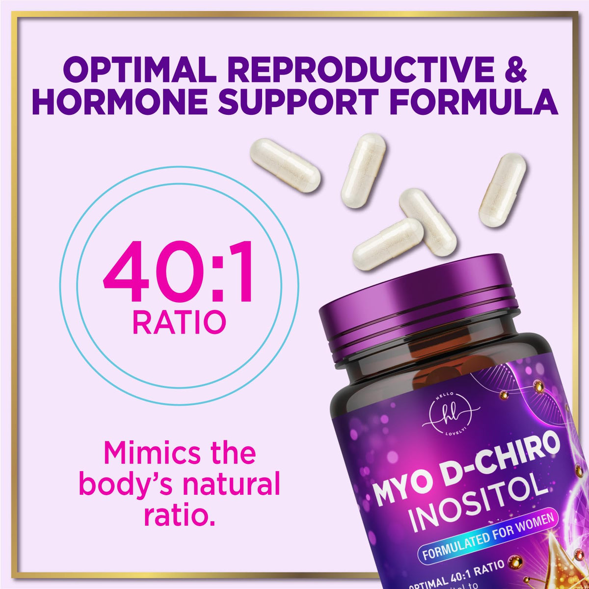 Hello Lovely! Complément Alimentaire Myo-Inositol 2000mg sur un fond neutre