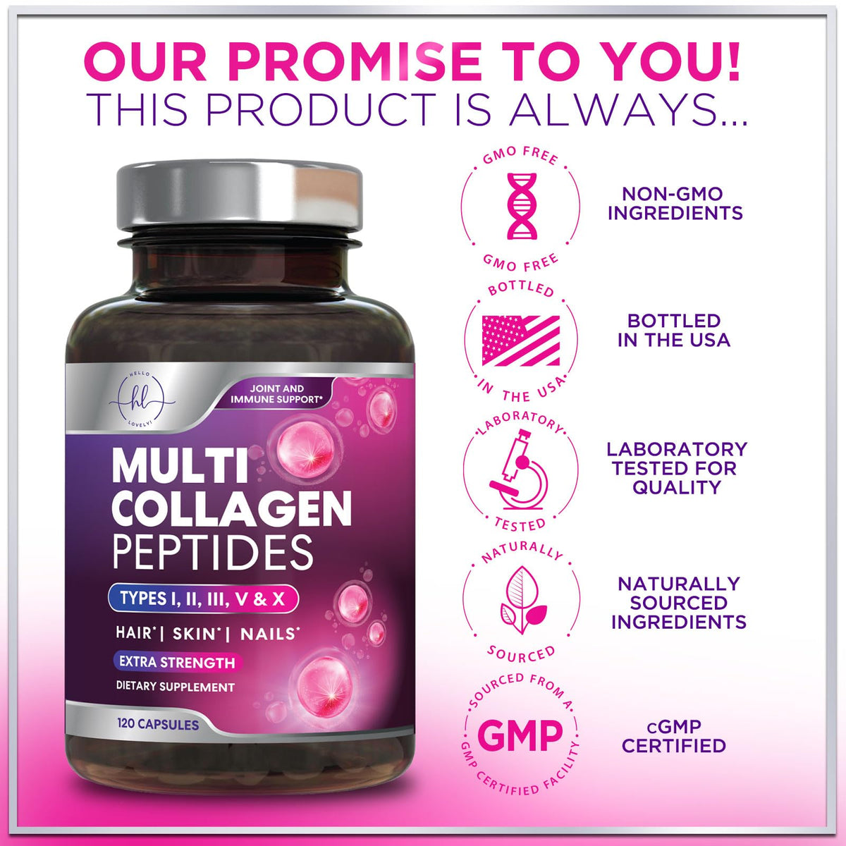 Hello Lovely! Multi Collagen Peptides 120 capsules avec vue de près