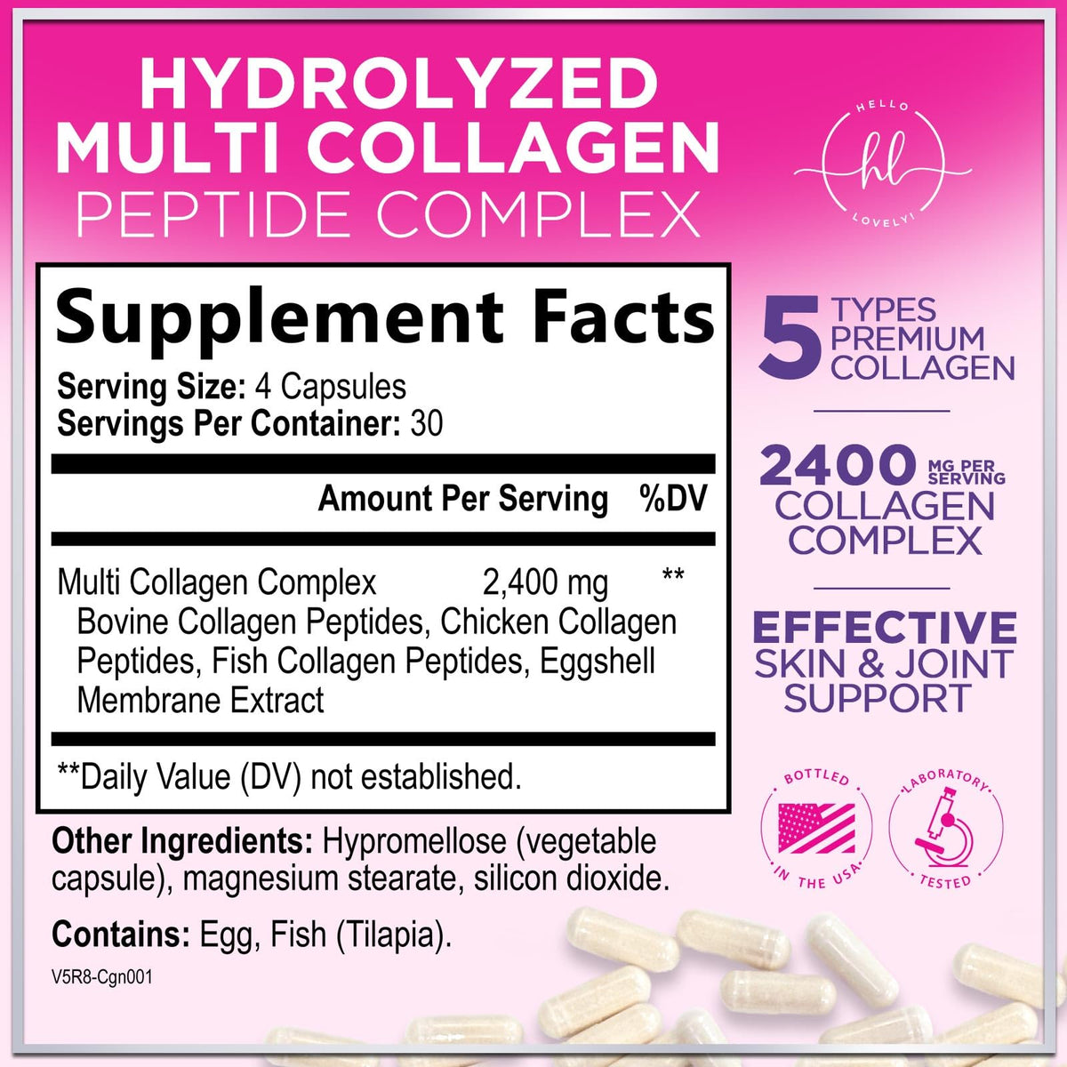 Hello Lovely! Multi Collagen Peptides 120 capsules côté