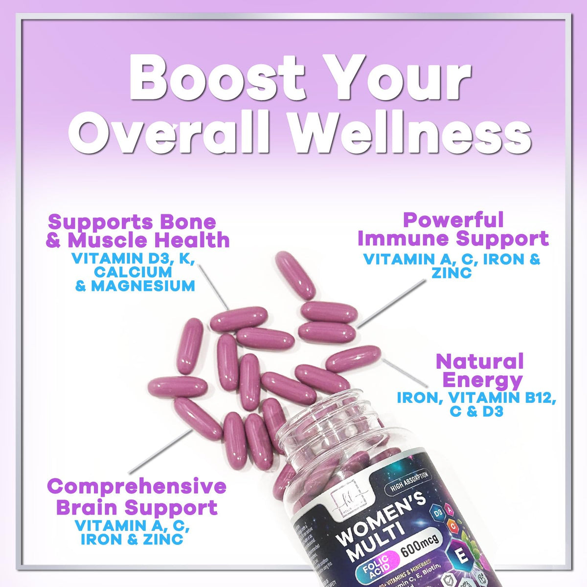 Hello Lovely! Multivitamines Complètes pour Femmes - vue de côté