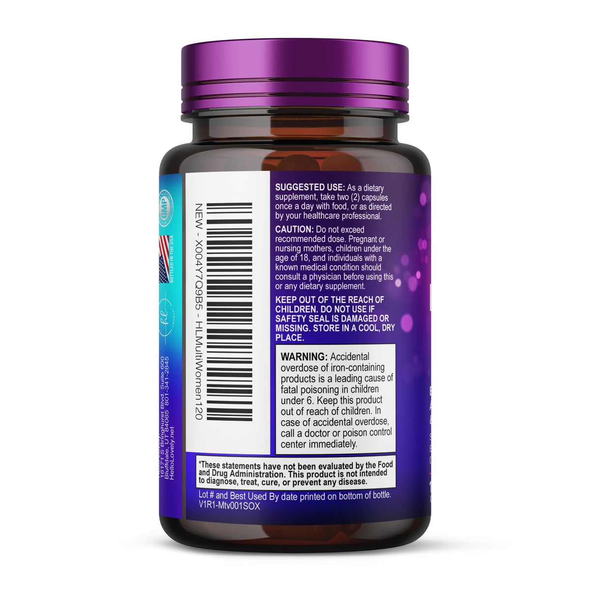 Hello Lovely! Multivitamines Femmes 3X Force 120 Capsules sur fond blanc