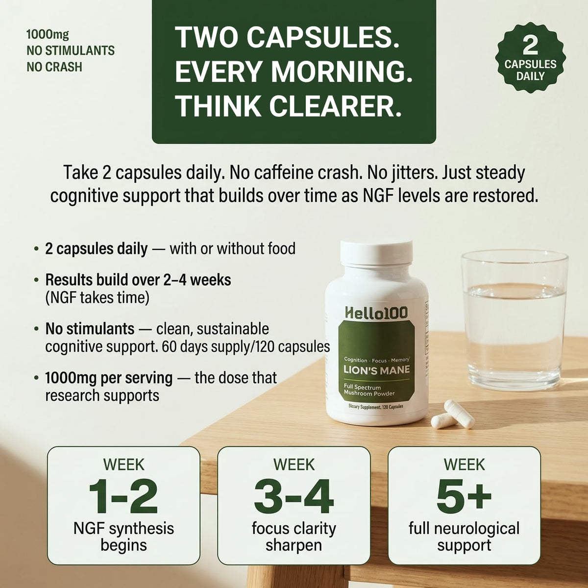 HELLO100 Complément Alimentaire Champignon Lion's Mane 120 Capsules - Environnement naturel