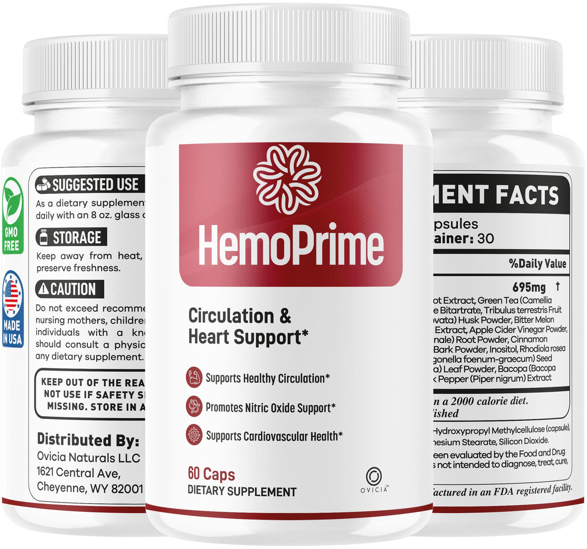 HemoPrime Capsules d'OVICIA montrant les dosages recommandés