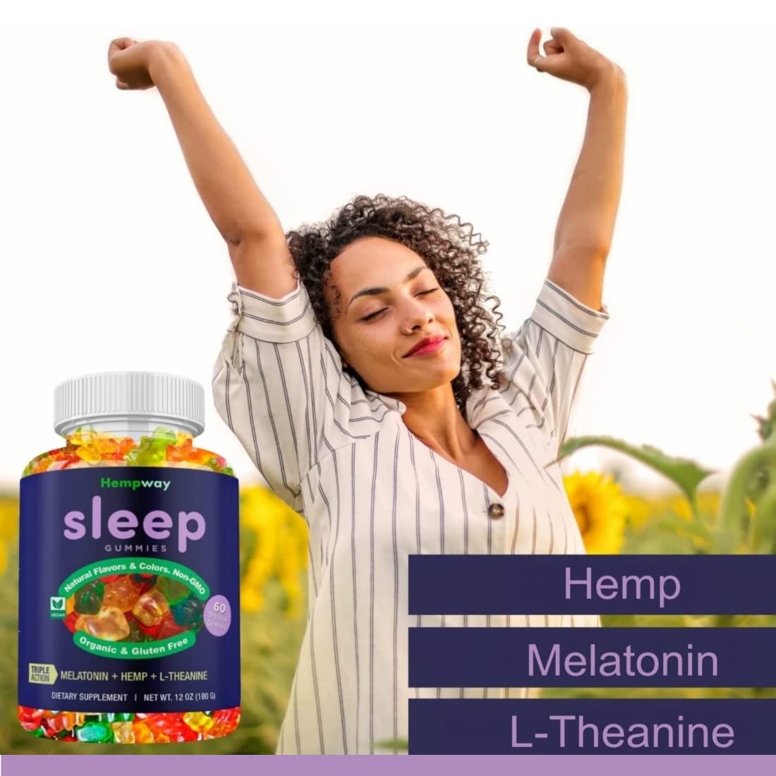 HEMPWAY Gummies de Sommeil, présentation des gummies dans une main
