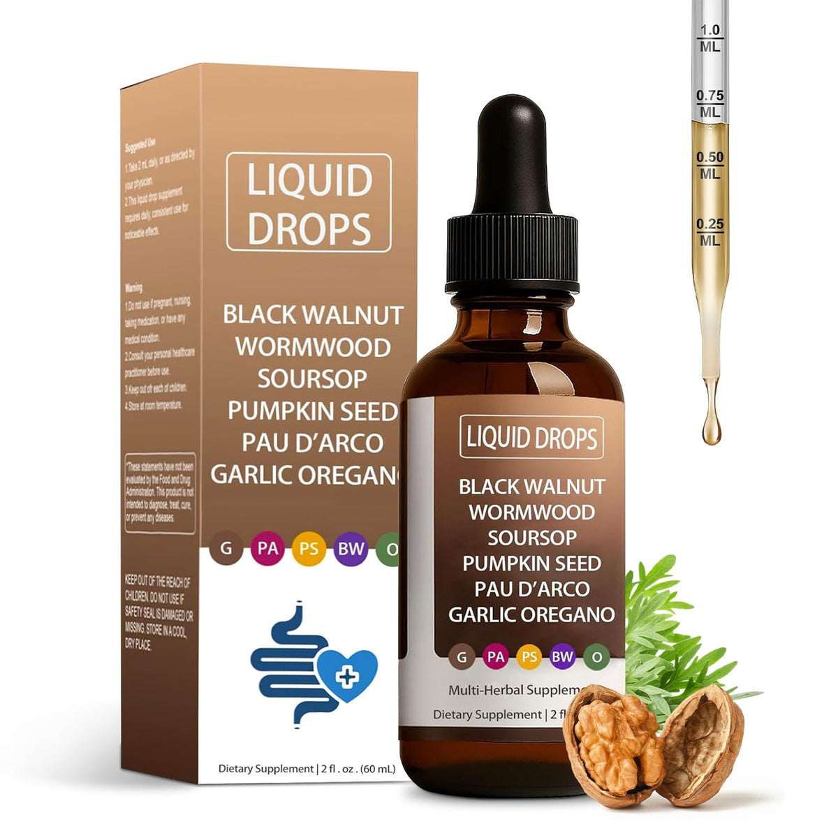 HENGRUNXIN complément liquide aux noix noires et absinthe, flacon de 132g