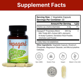 Hepagard complément alimentaire, capsules sur une cuillère en bois