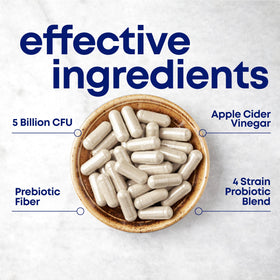 her own Probiotiques pour Femmes capsules ouvertes sur une table