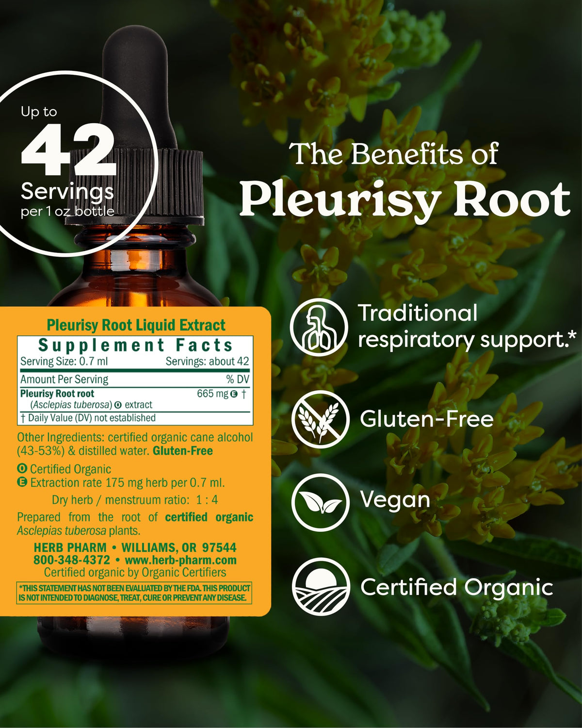 Herb Pharm Extrait de Racine de Pleurisy étiquette et dosage