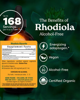 Herb Pharm Extrait de Racine de Rhodiola Bio 118 ml étiquette