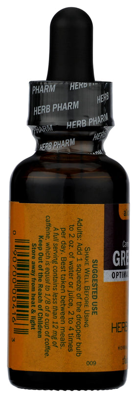 Herb Pharm Extrait de Thé Vert 91g avec une tasse de thé à côté