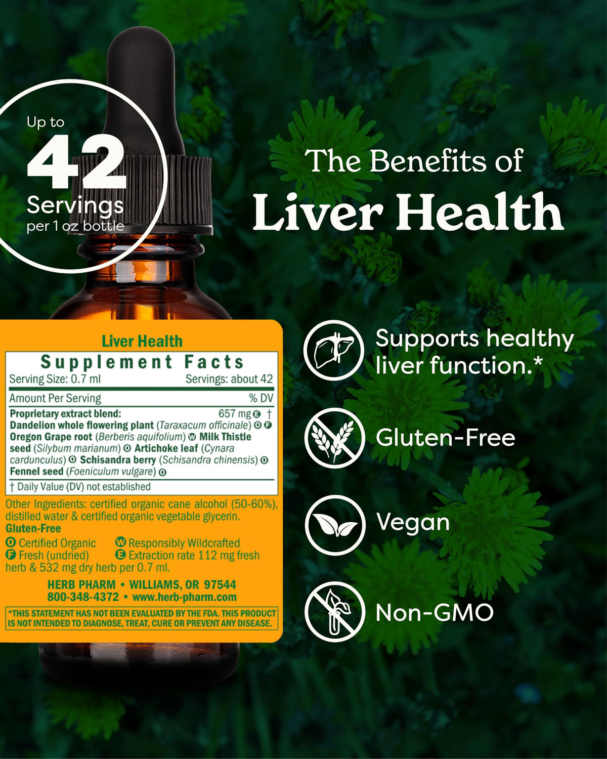 Herb Pharm Formule Herbacée pour la Santé du Foie 77g avec étiquette détaillée