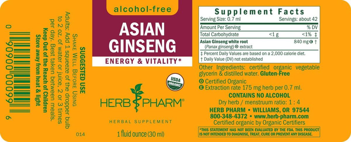 Herb Pharm Ginseng Liquide 30 ml vue de côté