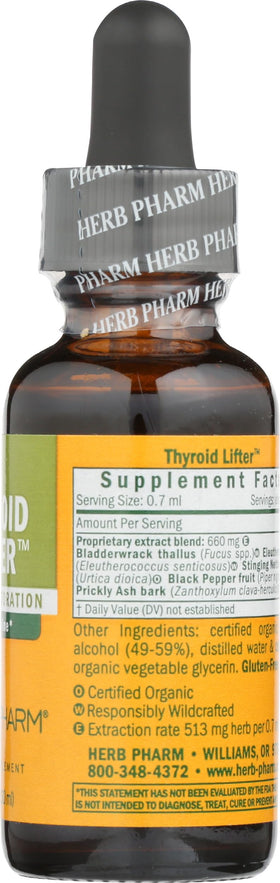Herb Pharm Thyroid Lifter 100g flacon avec plantes en arrière-plan