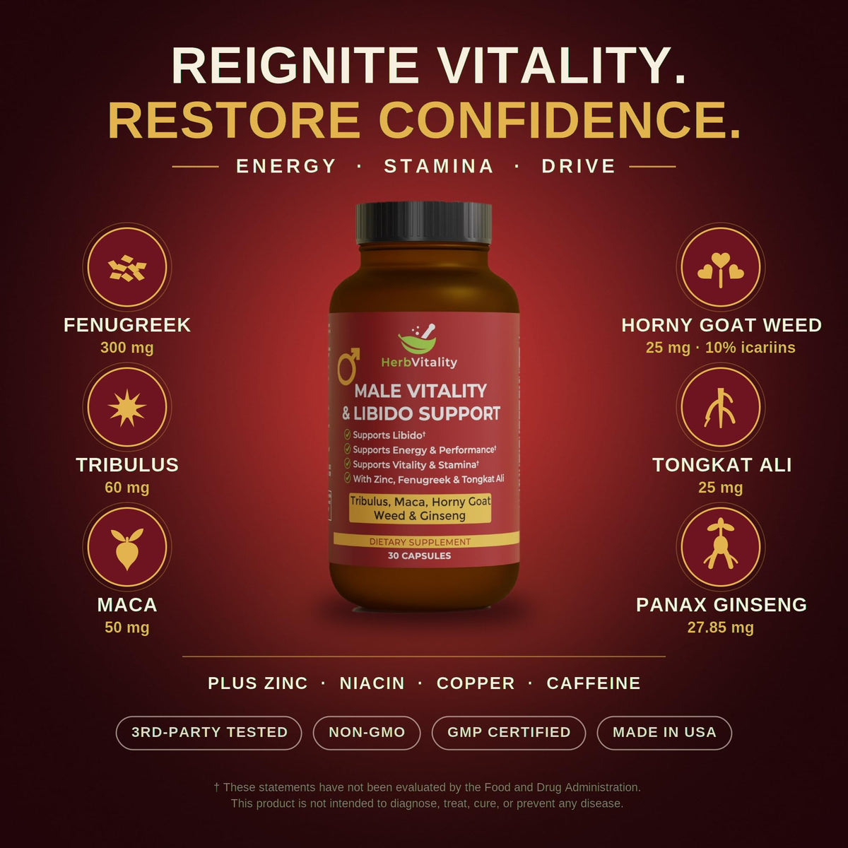 Herb Vitality Formule de Vitalité Masculine sur un fond neutre