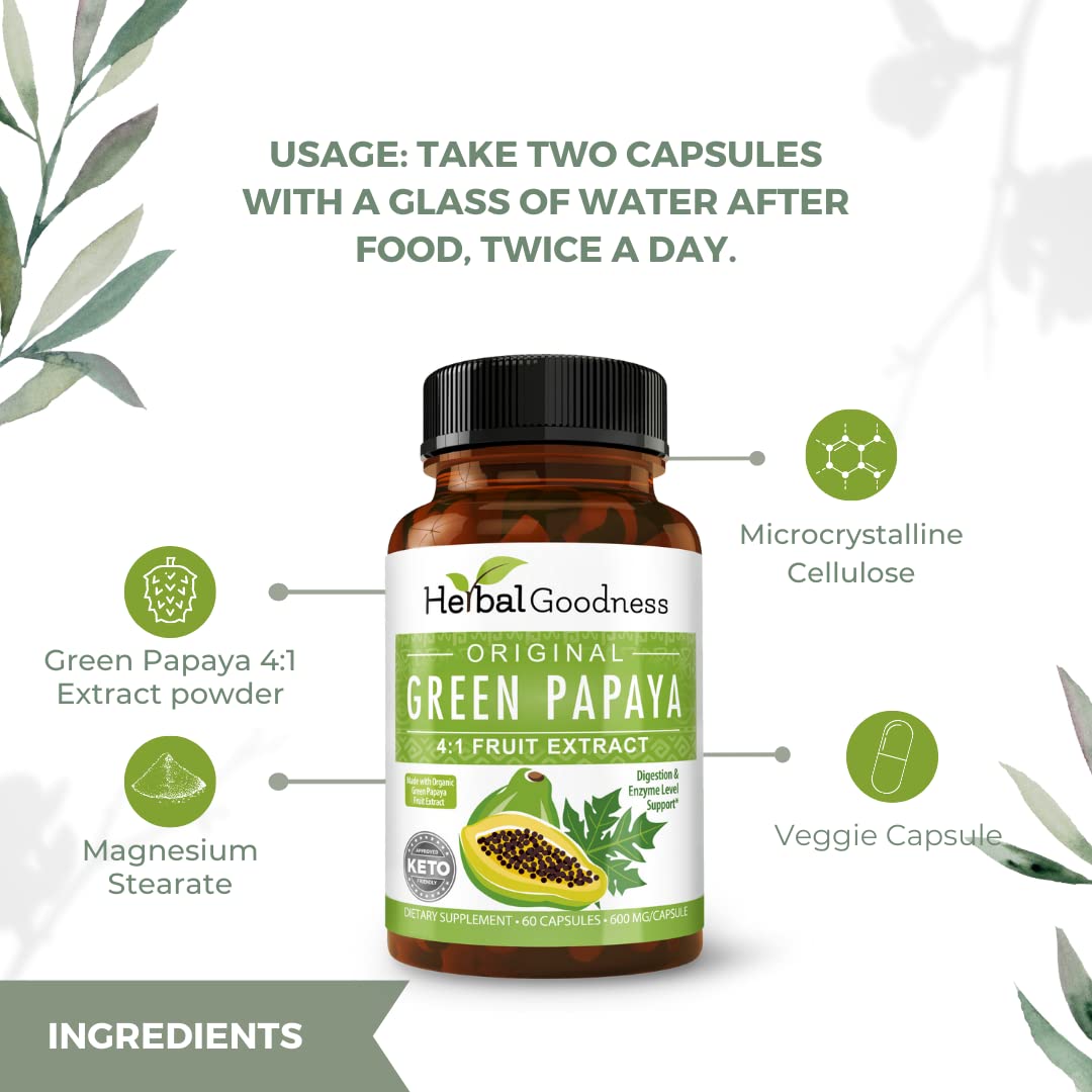 Herbal Goodness Extrait de Papaye Verte 60 Capsules Bio avec des ingrédients