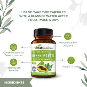 Herbal Goodness Extrait de Papaye Verte 60 Capsules Bio avec des ingrédients