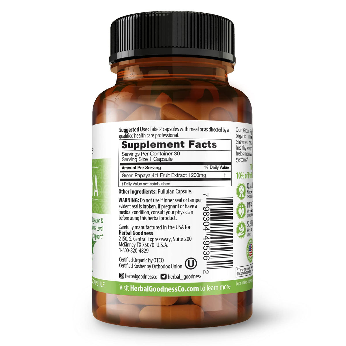 Herbal Goodness Extrait de Papaye Verte 60 Capsules Bio emballage