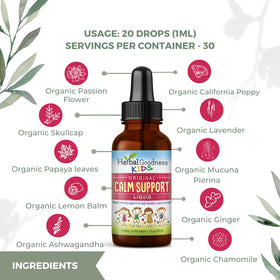 Herbal Goodness Kids Magnesium Glycinate + Citrate 82g syrup in a spoon