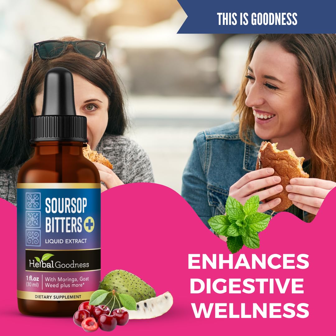 Herbal Goodness Soursop Bitters 30 ml en usage dans un verre d'eau