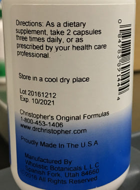 Herbal ingredients of Christopher's Lactation Formula
