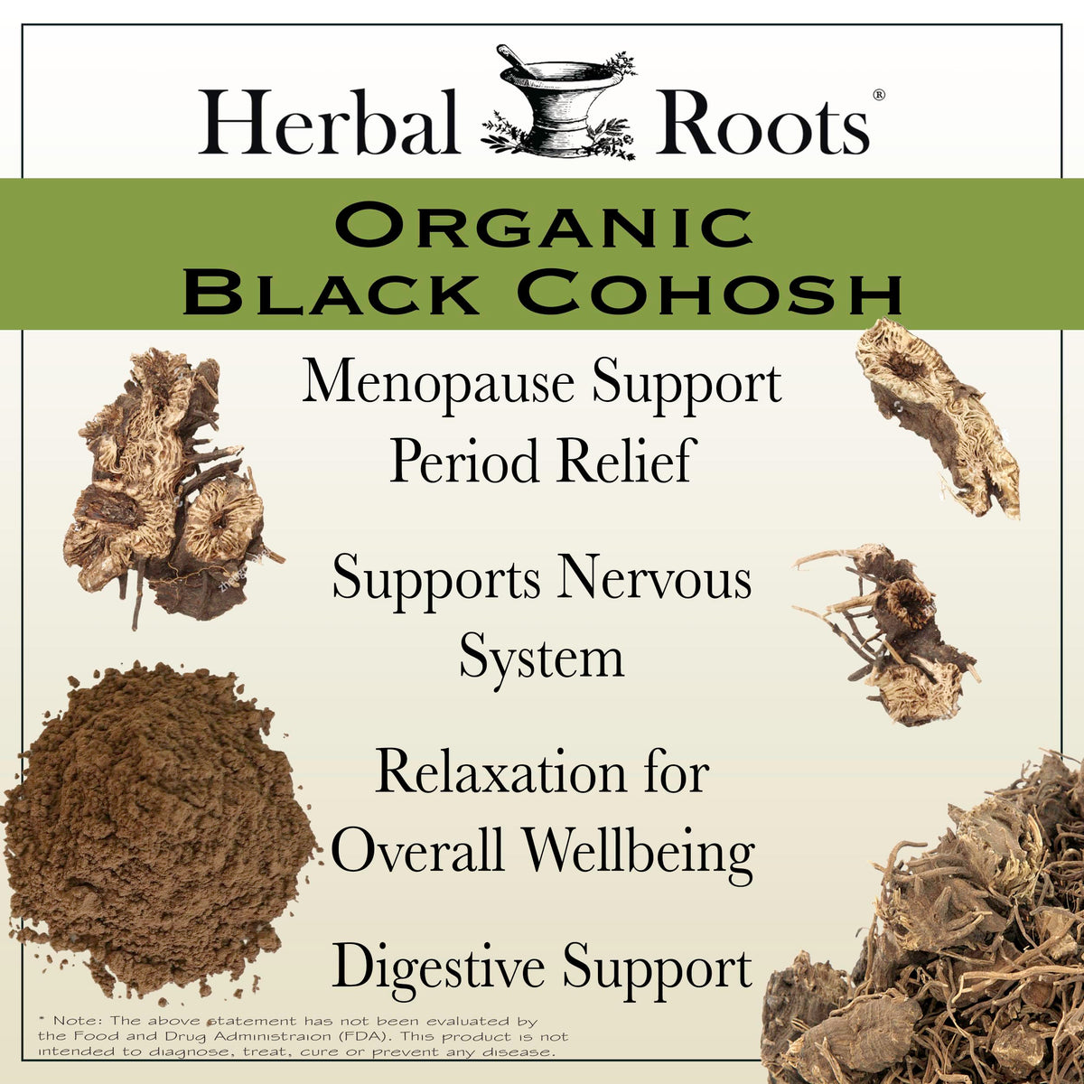 Herbal Roots capsules de racine de cimicifuga bio - prise en main montrant la taille