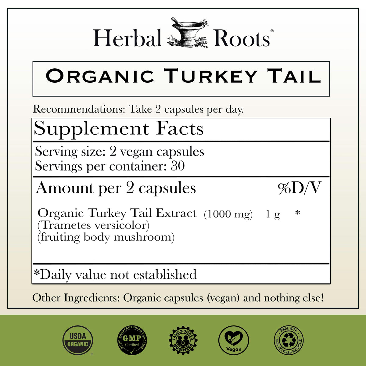 Herbal Roots Champignon Turkey Tail 60 Capsules emballage