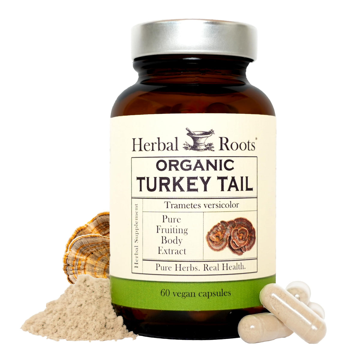 Herbal Roots Complément Alimentaire Champignon Turkey Tail 60 Capsules vue de face