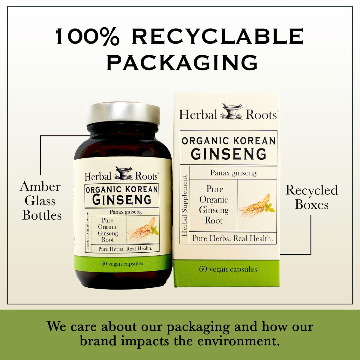 Herbal Roots Ginseng Coréen 1000mg capsules on wooden table